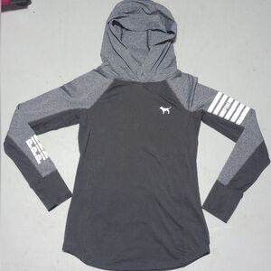 PINK Black and Gray Hooded Sweatshirt, Size S